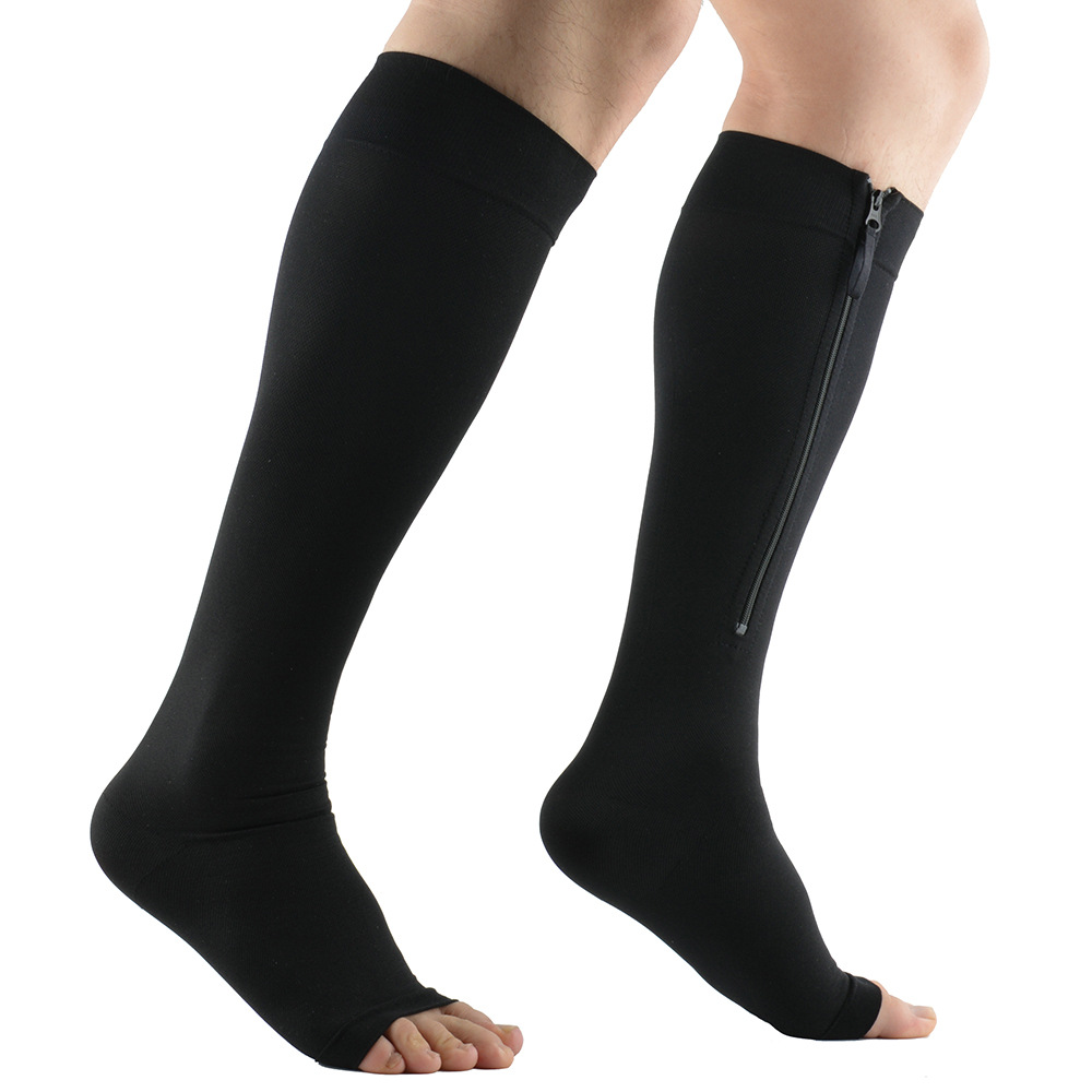 20-30 mmHg Open Toe Shaping Fastener Leg Sleeve Compression Stockings Zipper Elastic Knee High Compression Sock